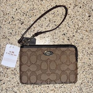 Coach Tan and Brown Signature Wristlet - NEW